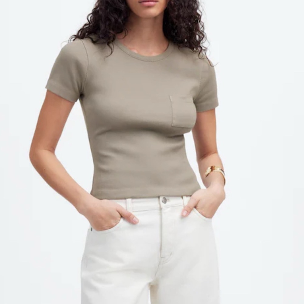 (2 For $25) (NWT)Madewell Garment-Dyed Ribbed Crewneck Pocket Tee - MSRP $50 - S
